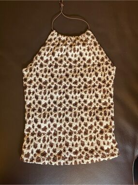 Unique Vintage 90s Leopard Print Textured Halter Top